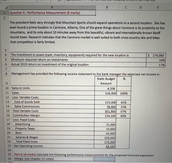 Solved B с D E 1 Question 4 - Performance Measurement (8 | Chegg.com
