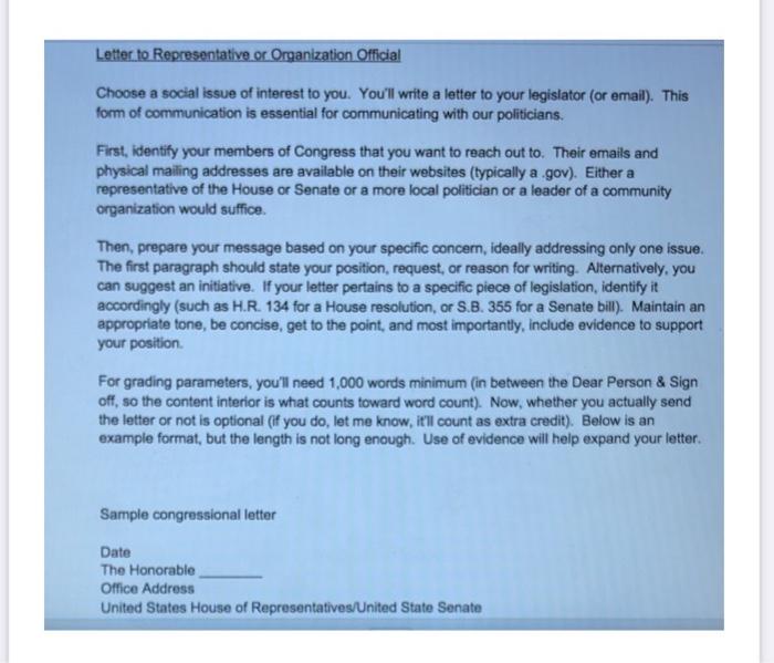 letter to your representative assignment