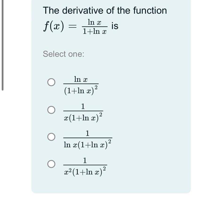 derivative of lnx 1 2