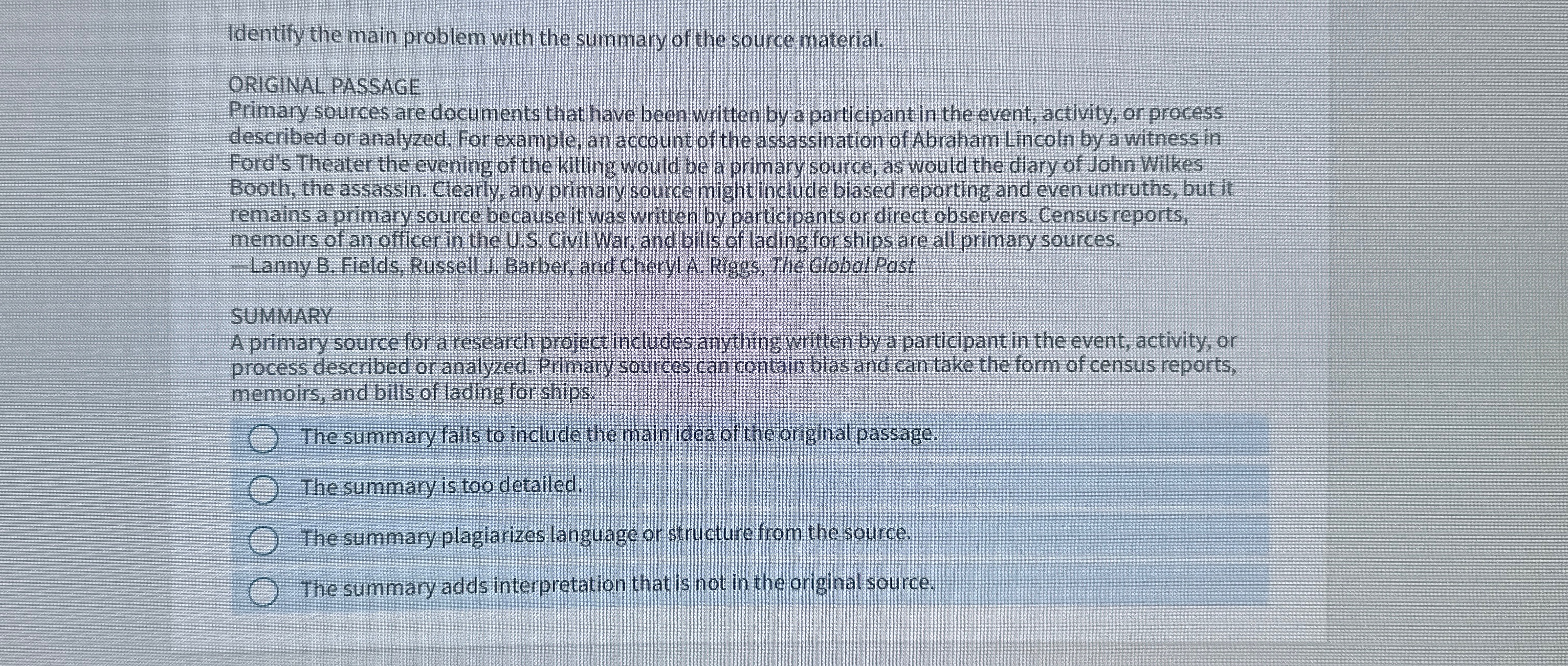 Solved Identify the main problem with the summary of the | Chegg.com