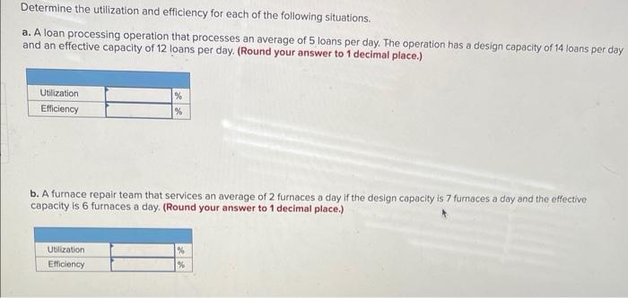 Solved Determine the utilization and efficiency for each of | Chegg.com