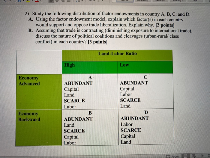 Factor Endowment Map Solved il 2) Study the following distribution of factor | Chegg.com