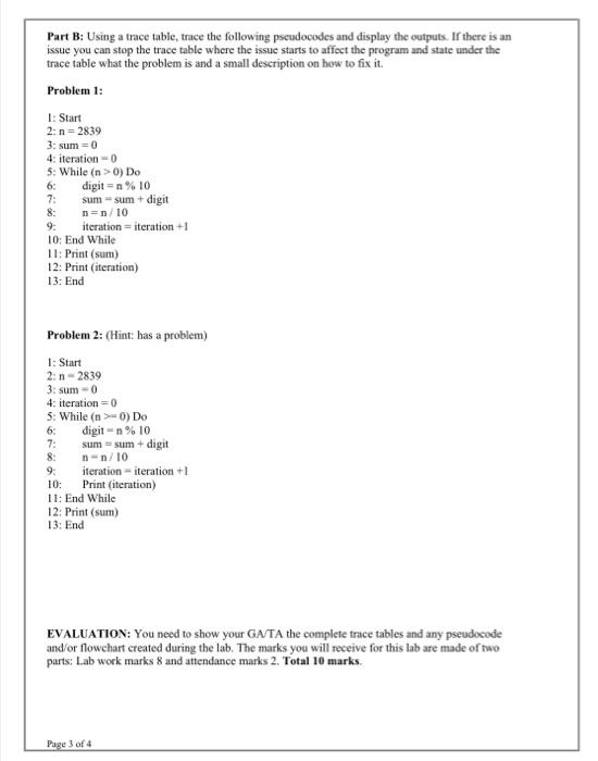 Solved Part B: Using a trace table, trace the following | Chegg.com