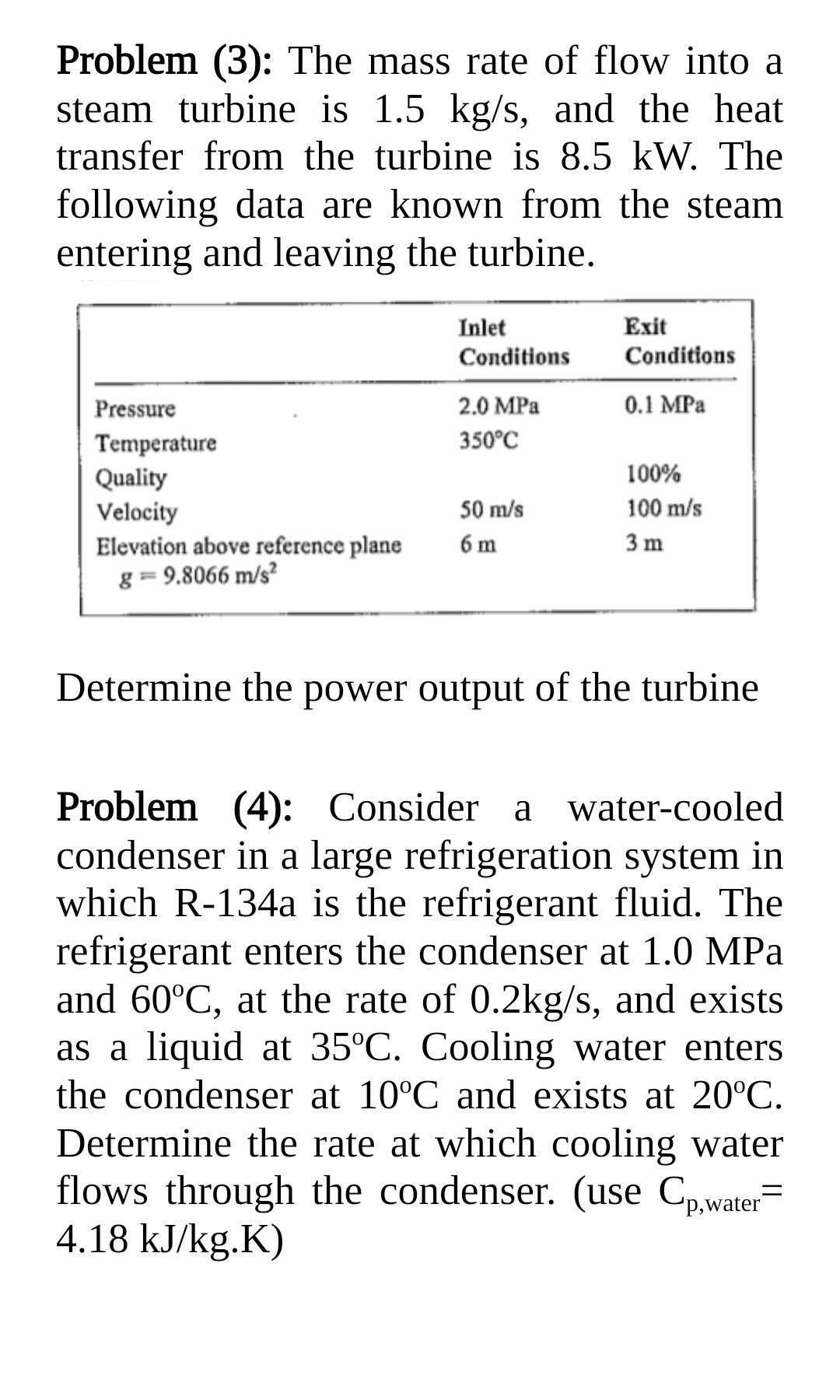 Solved Problem (3): The mass rate of flow into a steam | Chegg.com