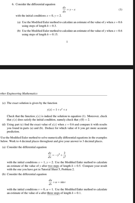 Solved 6. Consider the differential equation dy y-x dx (I) | Chegg.com