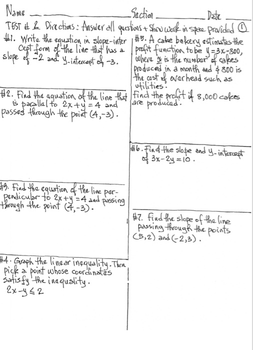 Solved Name Section .Date TEST # 2 Directions. Answer all | Chegg.com