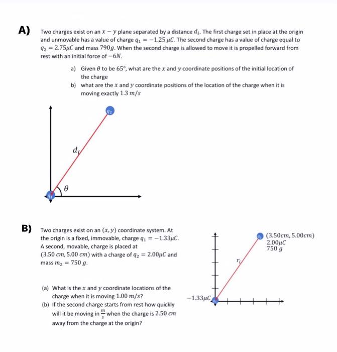 Solved Two charges exist on an x−y plane separated by a | Chegg.com