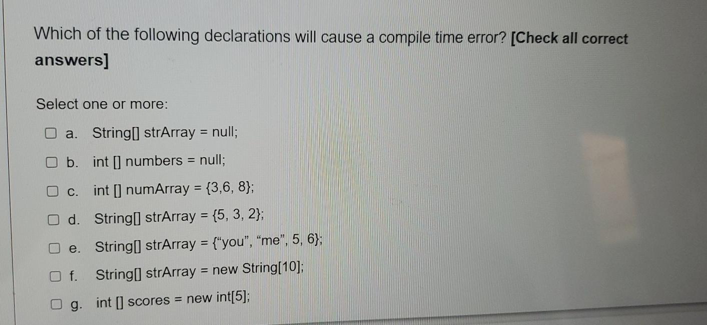 Solved Which of the following declarations will cause a | Chegg.com