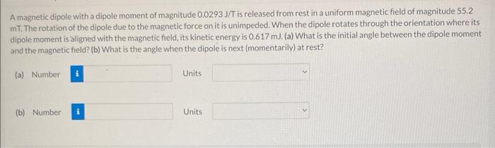 Solved A magnetic dipole with a dipole moment of magnitude | Chegg.com