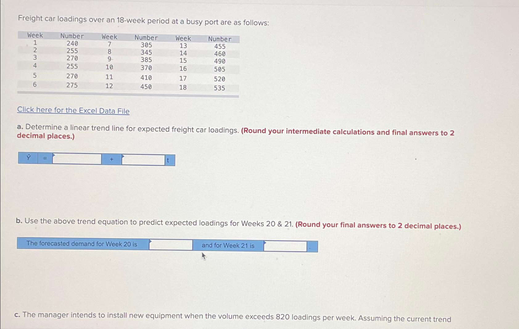 Solved Freight car loadings over an 18week period at a busy