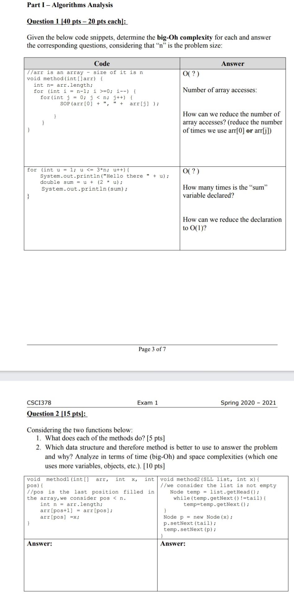 Csc1378 Exam 1 Spring 21 Part Ii Linked Chegg Com