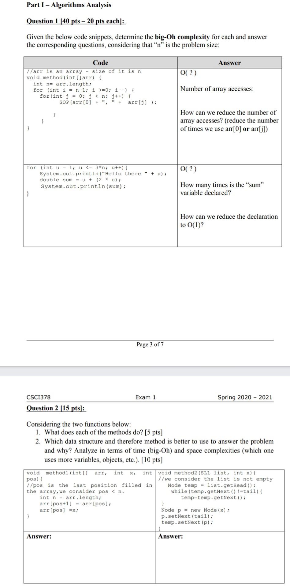 Csc1378 Exam 1 Spring 21 Part Ii Linked Chegg Com