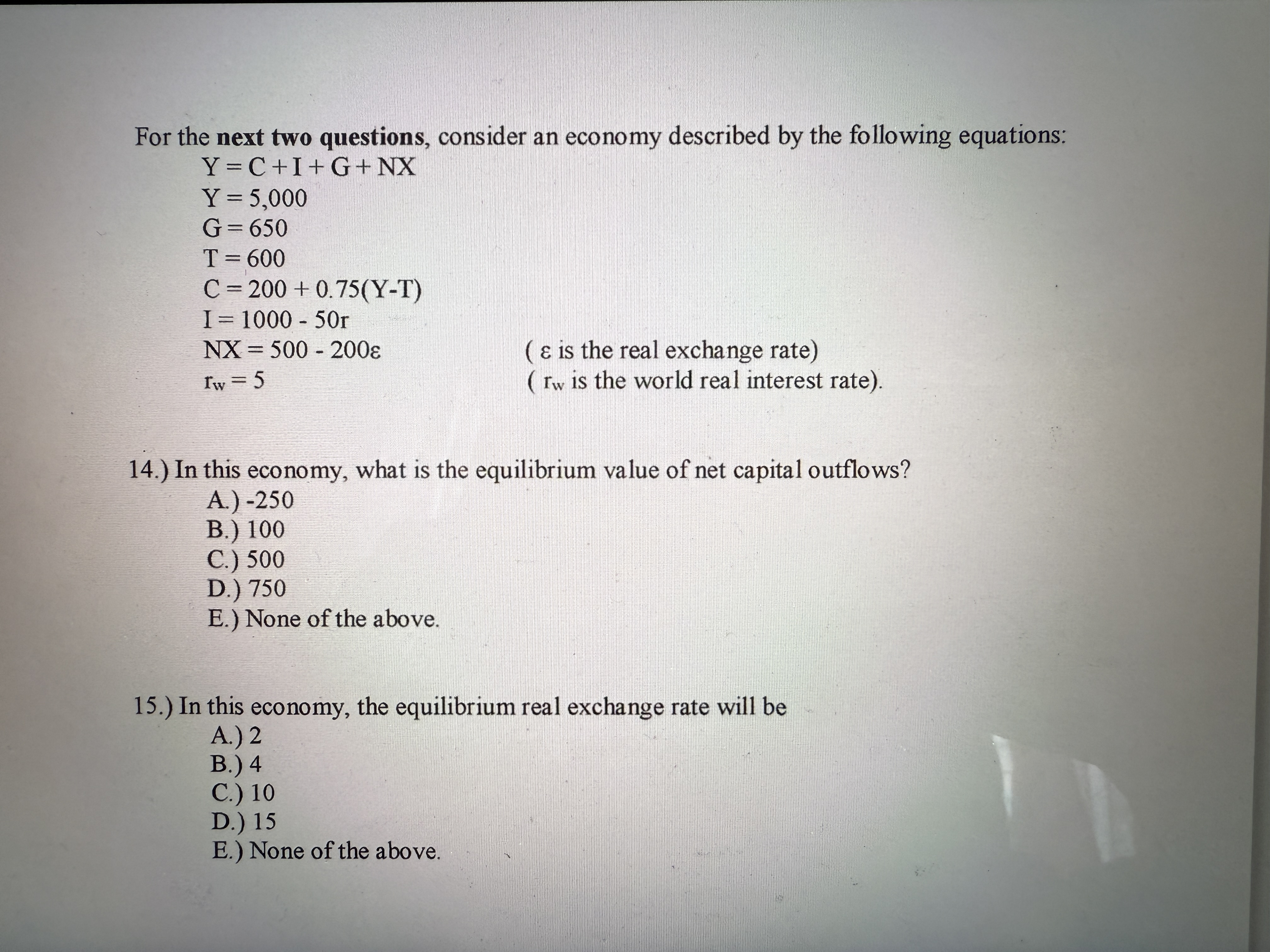 Solved For the next two questions, consider an economy | Chegg.com