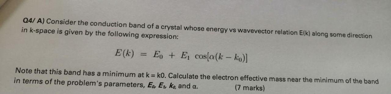 Solved Q4/ A) Consider the conduction band of a crystal | Chegg.com