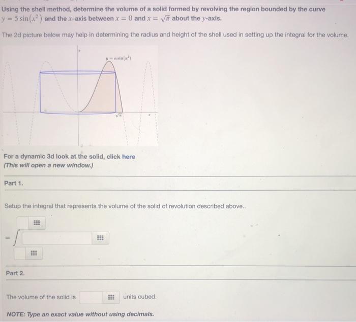 Solved Using the shell method, determine the volume of a | Chegg.com