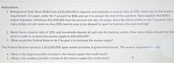 Solved Instructions 1. Beleaguered State Bank (BSB) holds | Chegg.com