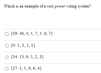 Solved Which is an example of a veto power voting | Chegg.com