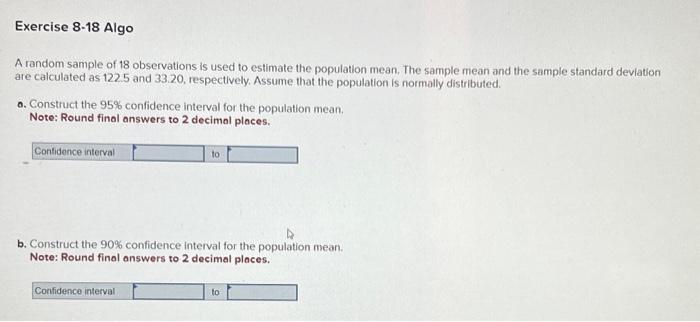Solved A random sample of 18 observations is used to | Chegg.com