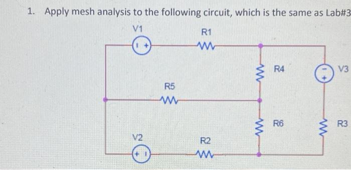 Solved 1. Apply Mesh Analysis To The Following Circuit, | Chegg.com