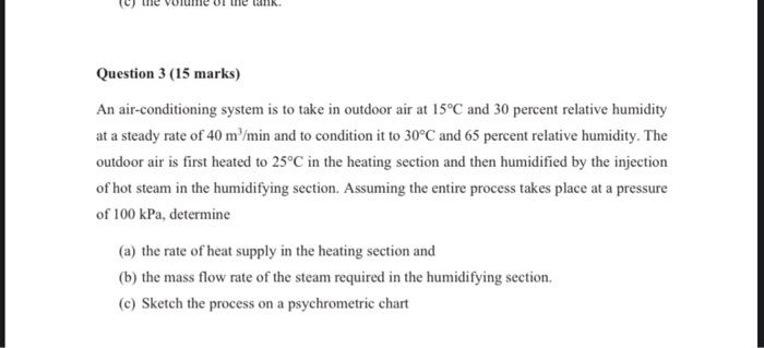 Solved Question 3 (15 marks) An air-conditioning system is | Chegg.com