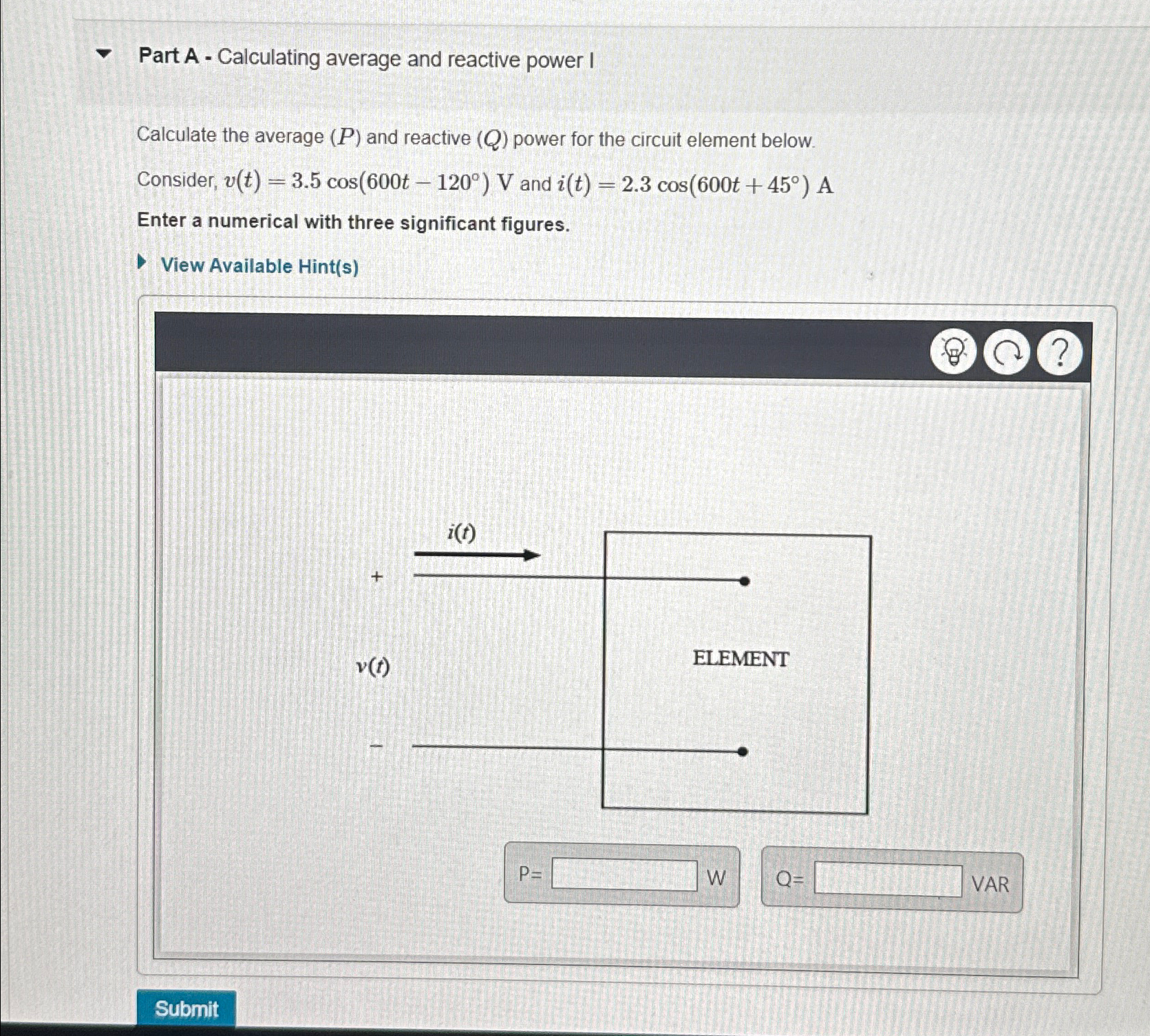 Solved Part A - ﻿Calculating average and reactive power | Chegg.com