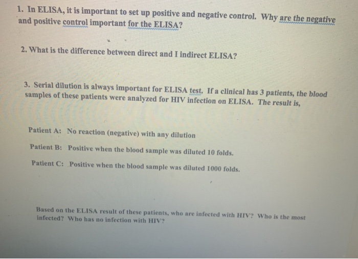 Solved 1. In ELISA, it is important to set up positive and | Chegg.com