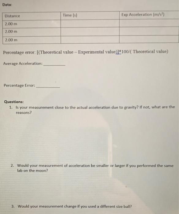 Solved Free Fall and Measurement of Acceleration due to | Chegg.com
