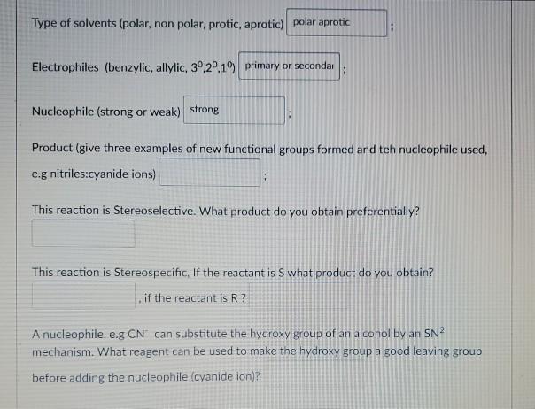 Solved Type of solvents (polar, non polar, protic, aprotic) | Chegg.com