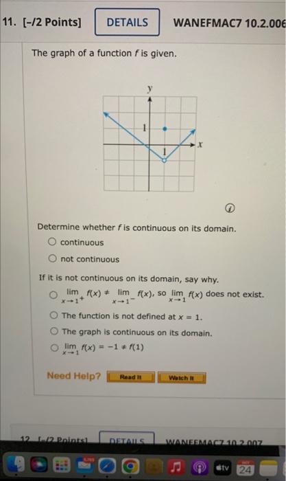 Solved The Graph Of A Function F Is Given Determine Whether 4174