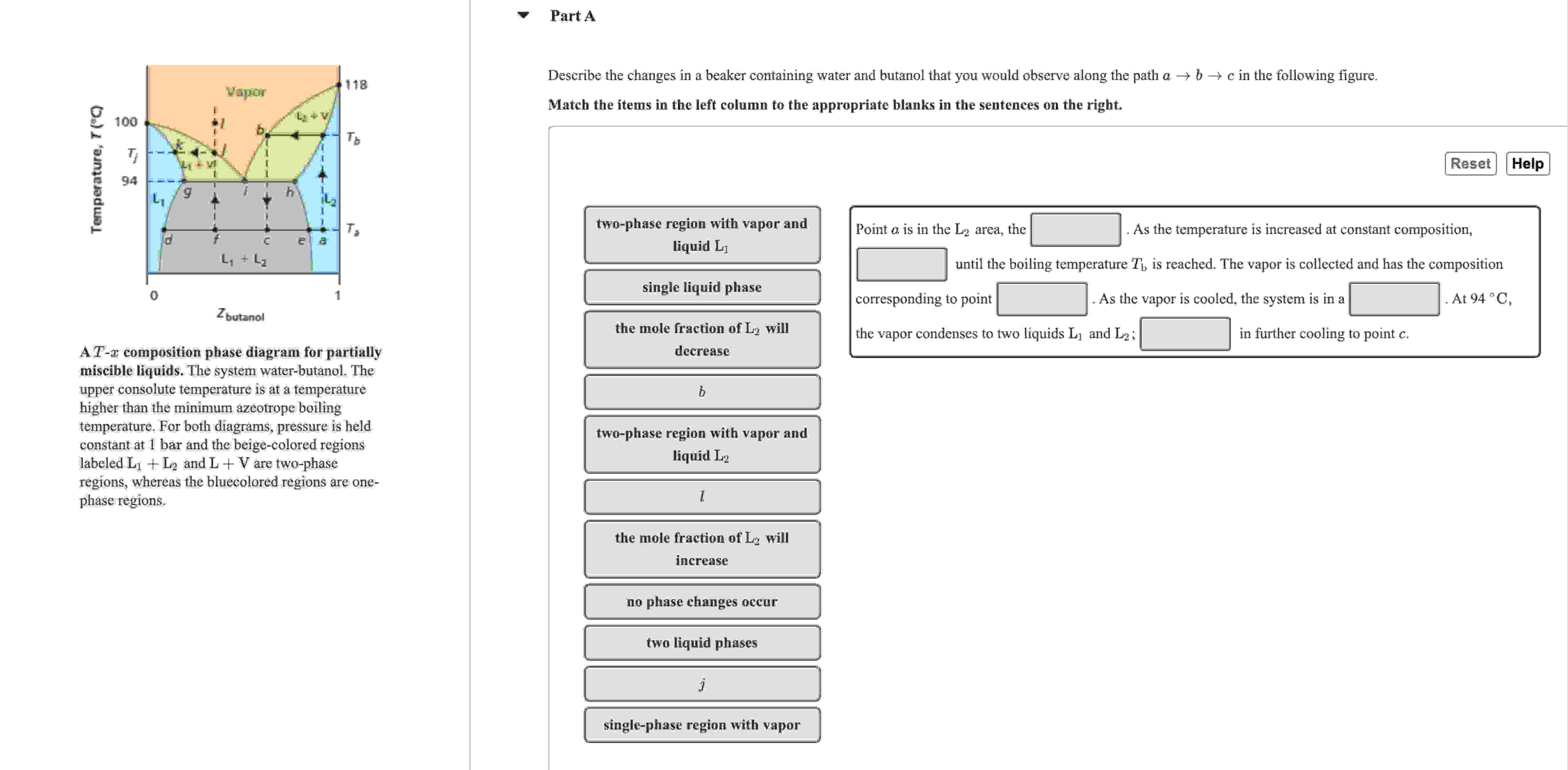 Solved A T-x ﻿composition phase diagram for | Chegg.com