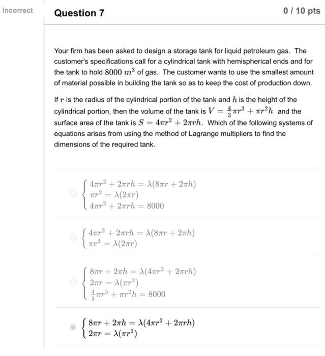 Solved Incorrect Question 7 0 / 10 pts Your firm has been | Chegg.com