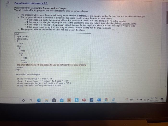 Solved Pseudocode Homework 4.1 Pseudocode for Calculating | Chegg.com