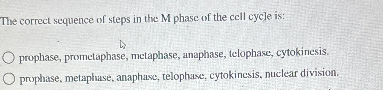 Solved The correct sequence of steps in the M phase of the Biology Diagrams