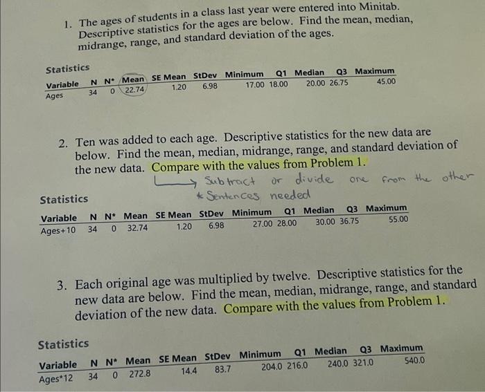 Solved 1. The ages of students in a class last year were | Chegg.com
