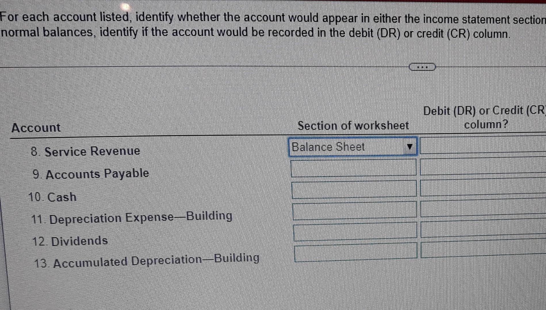 Solved For each account listed, identify whether the account | Chegg.com