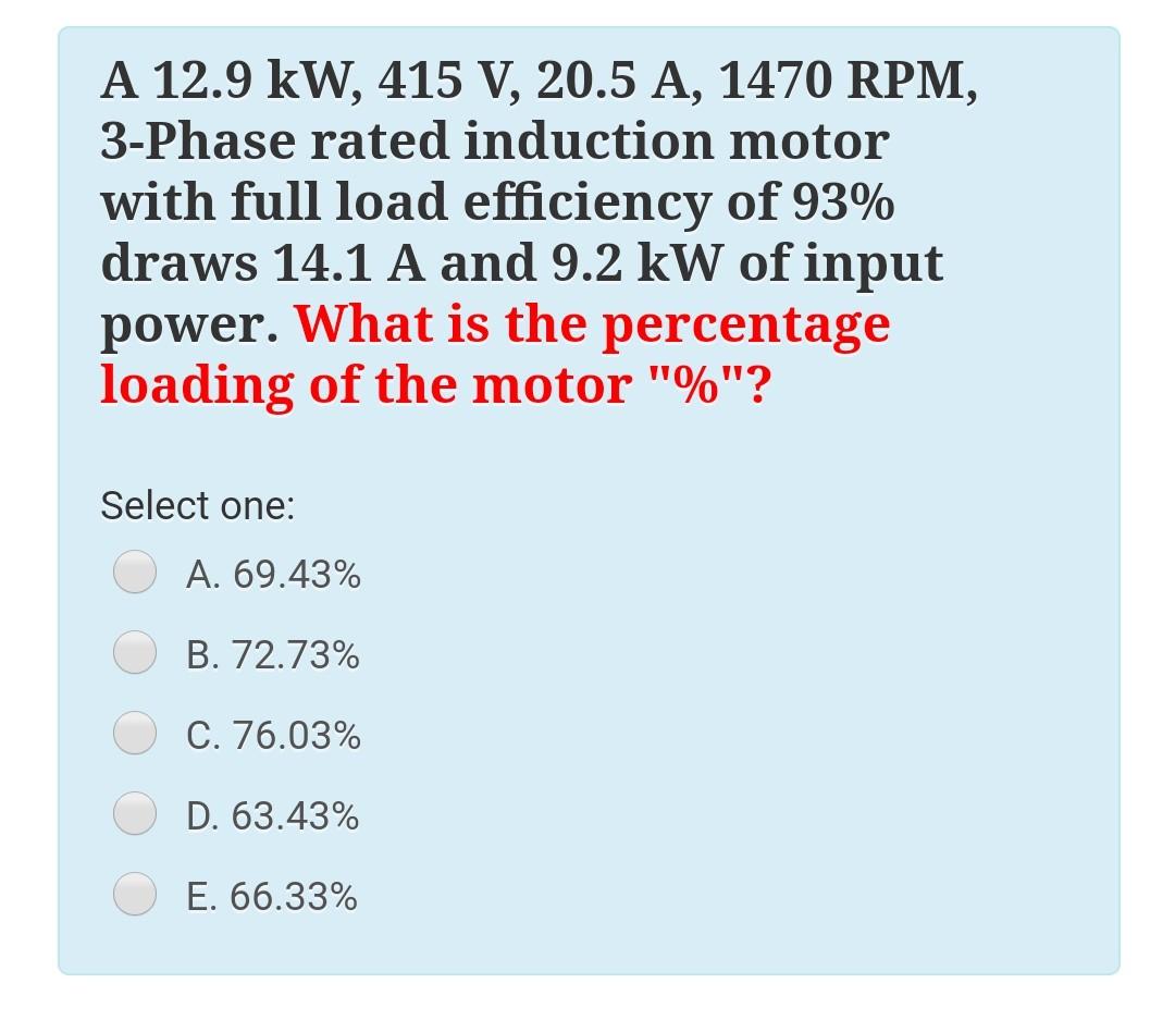 Motor efficiency as a function of percent of rated load