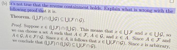 Solved It's not true that the reverse containment holds. | Chegg.com