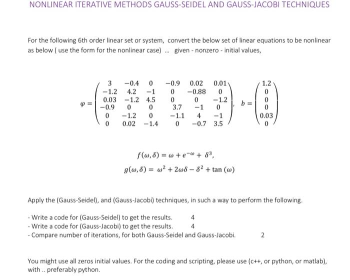 Solved For the following 6 th order linear set or system, | Chegg.com