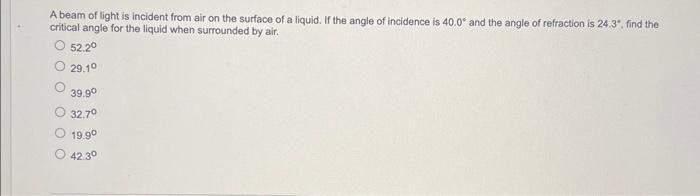 Solved A beam of light is incident from air on the surface | Chegg.com