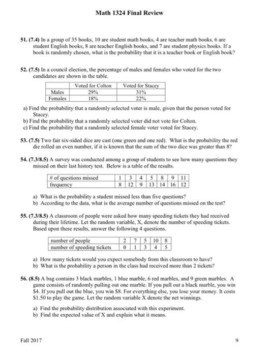 Solved Math 1324 Final Review 51. (7.4) In a group of 35 | Chegg.com