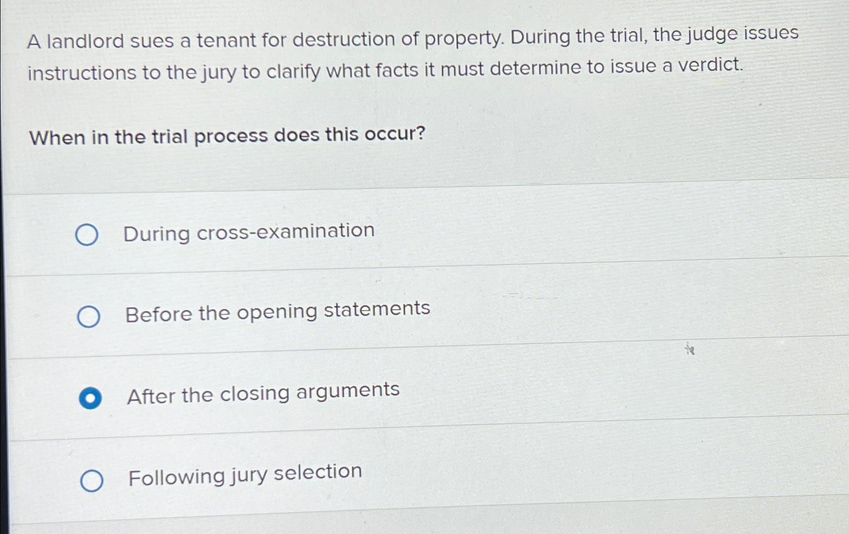 Solved A landlord sues a tenant for destruction of property.