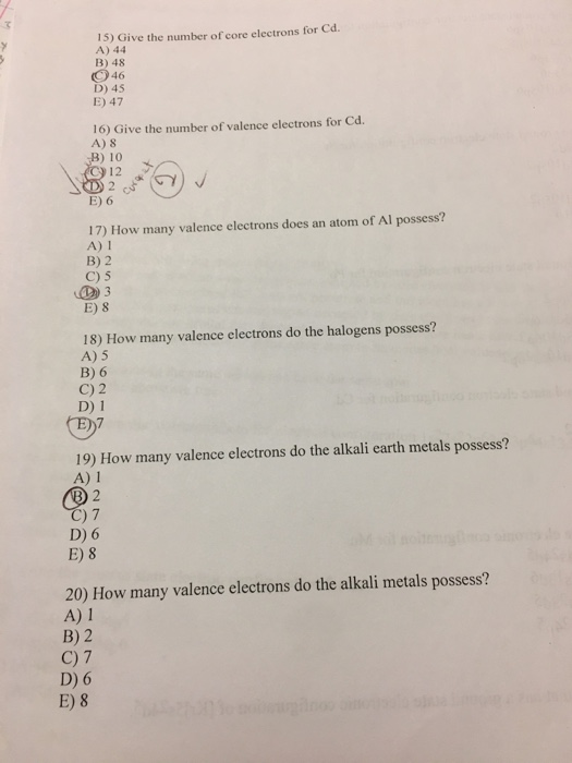 Solved 15) Give The Number Of Core Electrons For Cd. A) 4