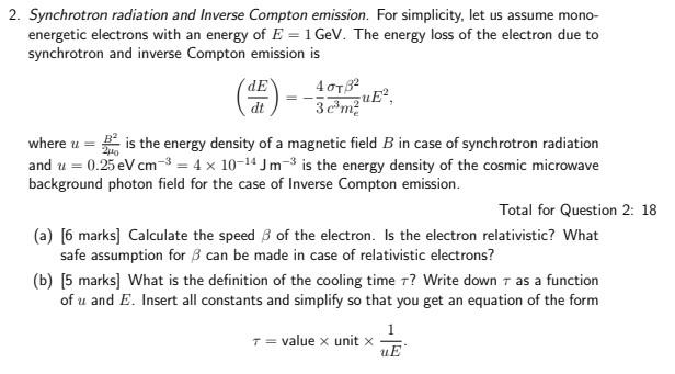 2. Synchrotron radiation and Inverse Compton | Chegg.com