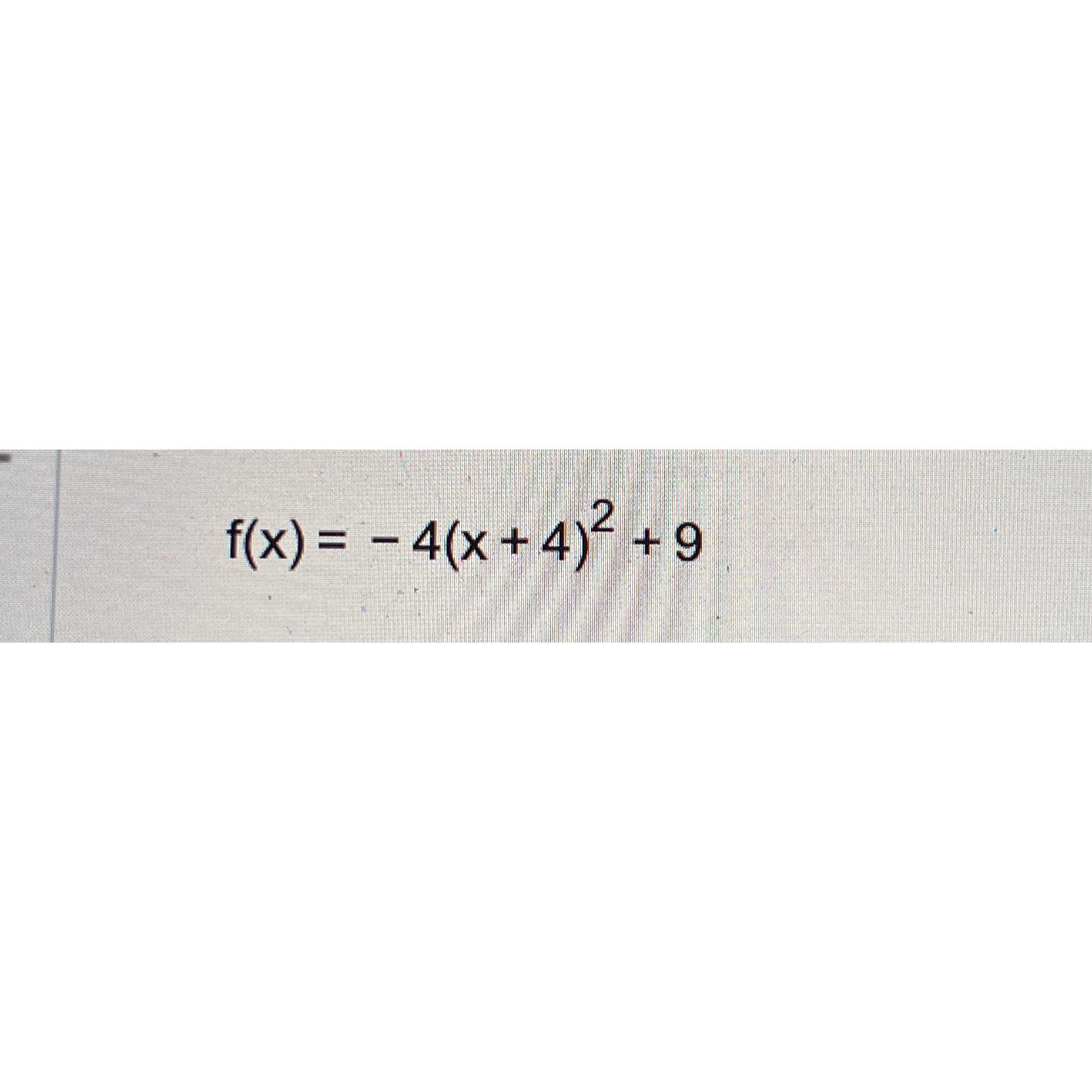 Solved f(x)=-4(x+4)2+9Find the vertex | Chegg.com