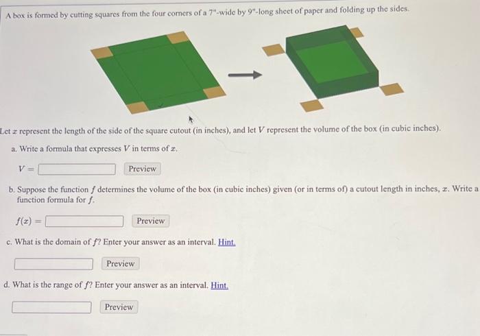 Solved A box is formed by cutting squares from the four | Chegg.com