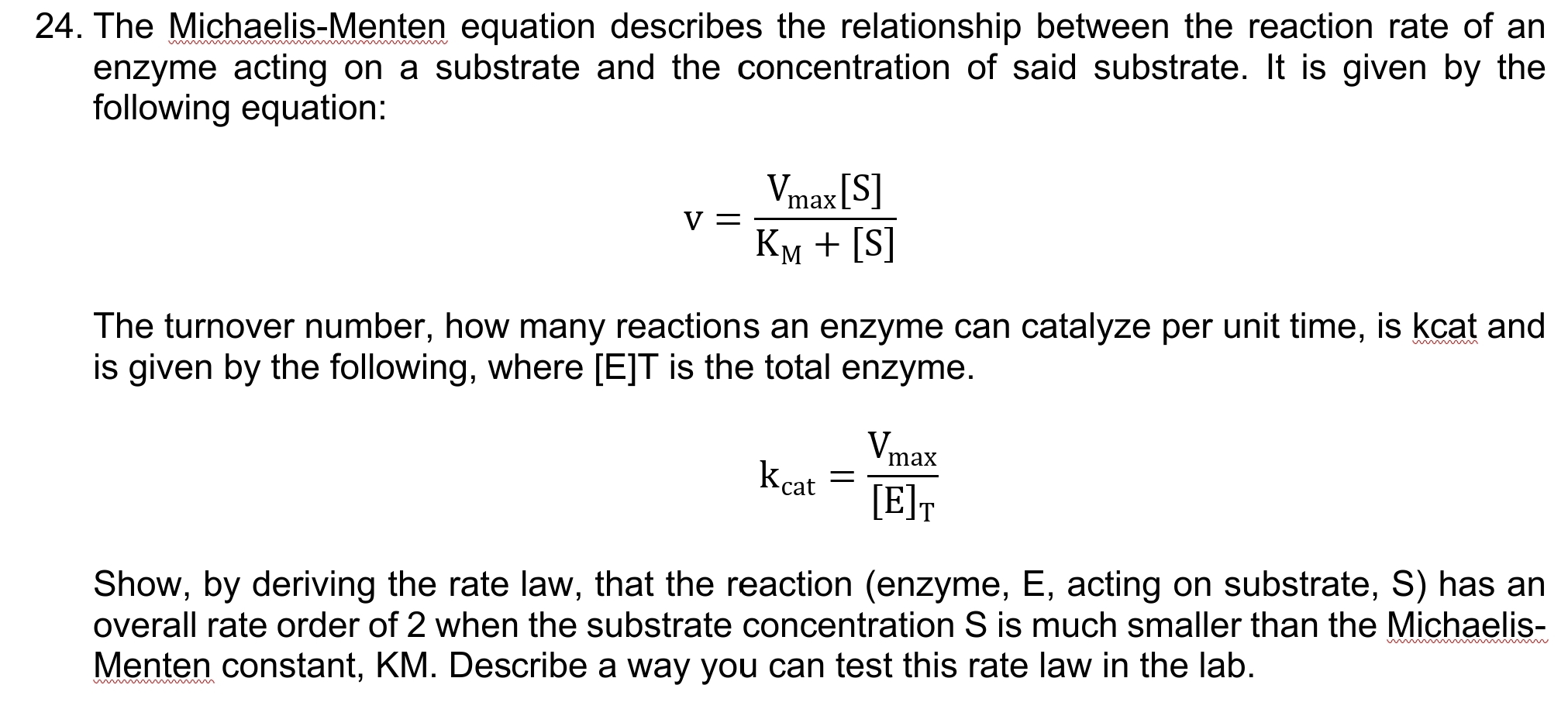 Solved The Michaelis-Menten equation describes the | Chegg.com