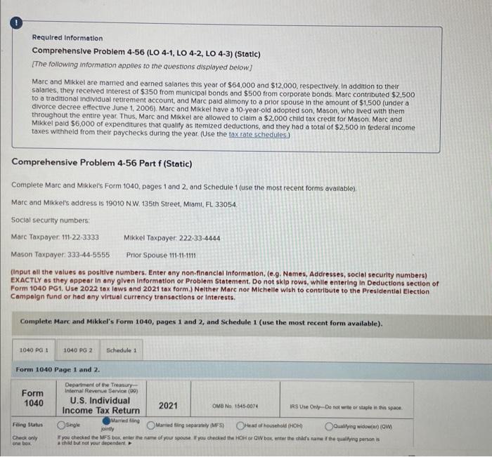 Required Information Comprehenslve Problem 4-56 (LO | Chegg.com