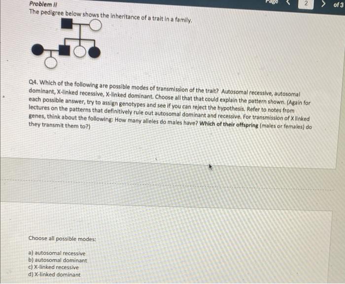 Solved 2 > of 3 Problemi The pedigree below shows the | Chegg.com