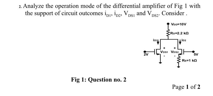 Solved 2. Analyze the operation mode of the differential | Chegg.com