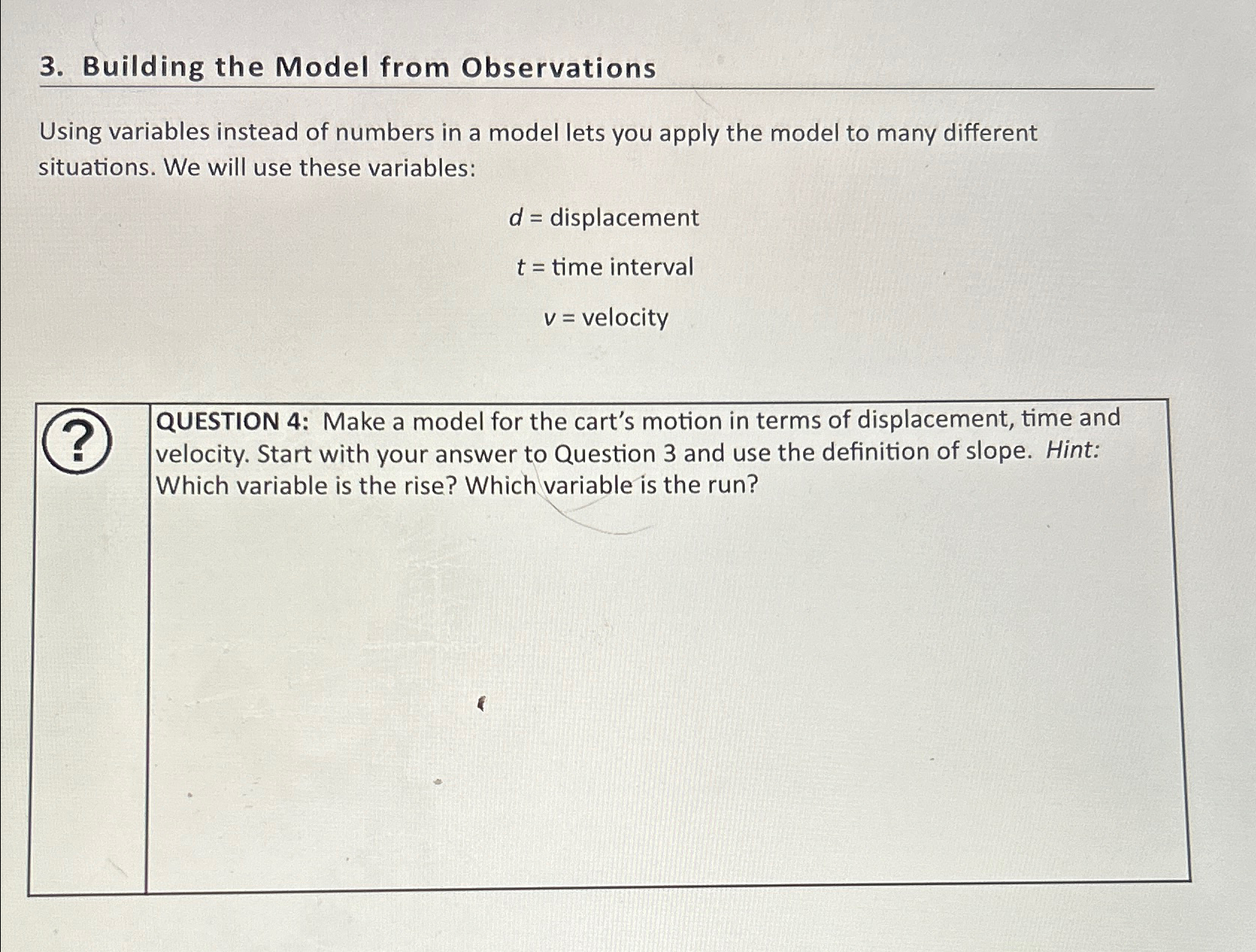 Solved Building the Model from ObservationsUsing variables | Chegg.com